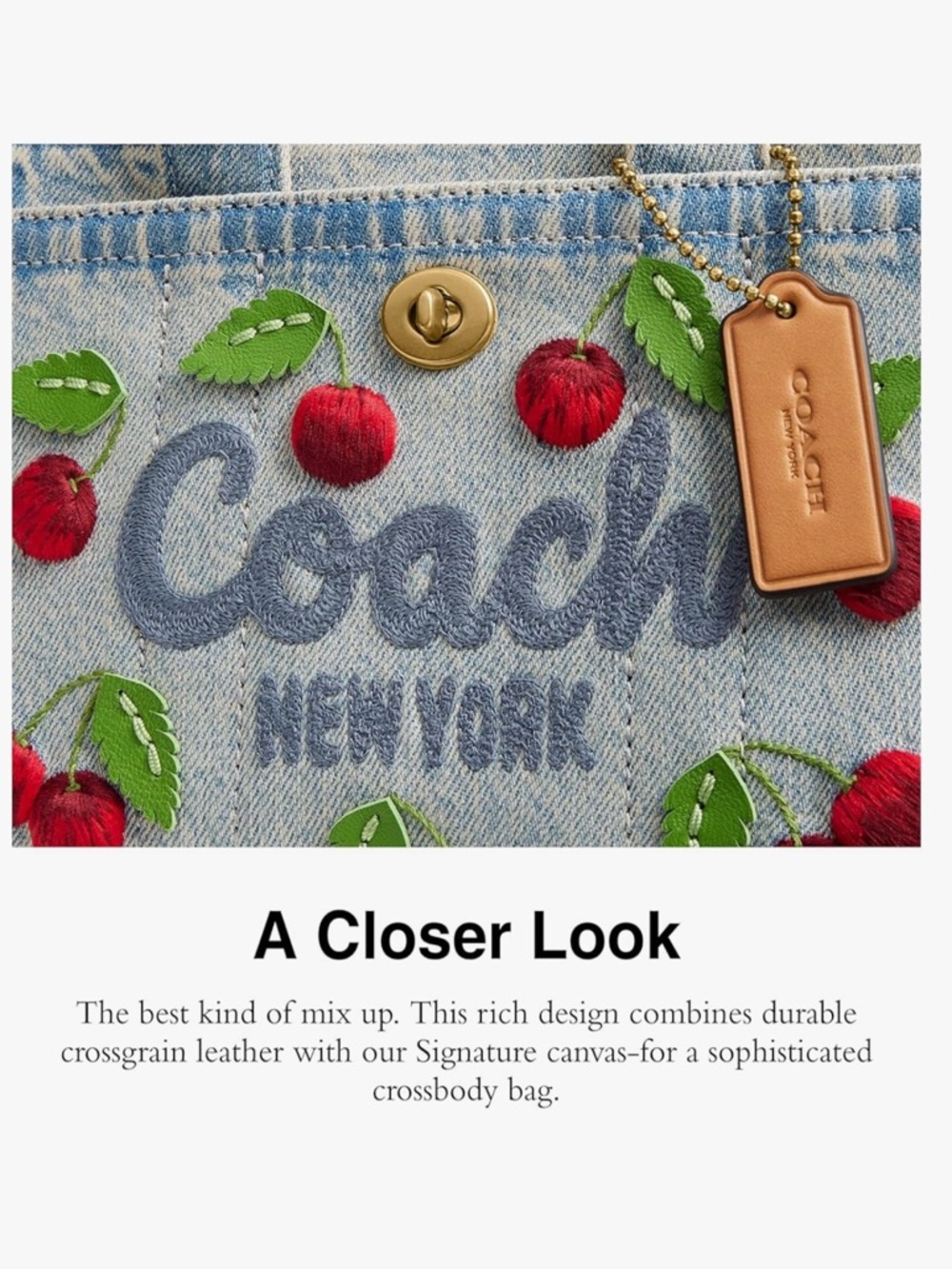 COACH BUNDLE: Coach Denim Cherry Embroidered Cargo Tote & Coach Star Crossbody - Picture 8 of 15
